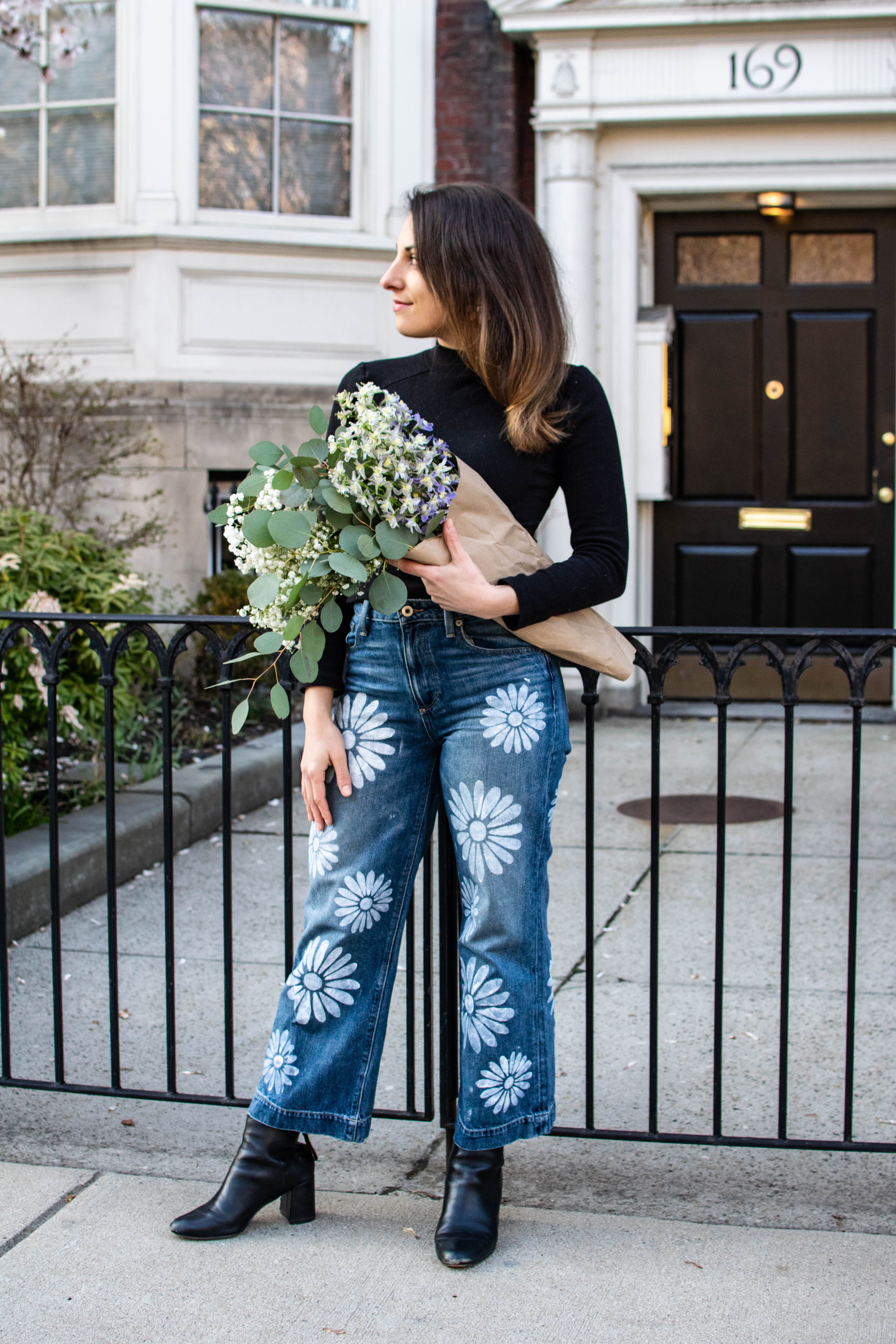 Floral Hippie Jean Tutorial – how to stencil jeans